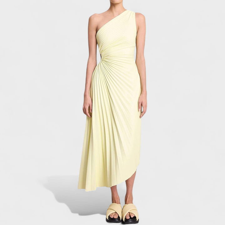 Olimpia – Vestido Asimétrico Plisado que redefine tu elegancia