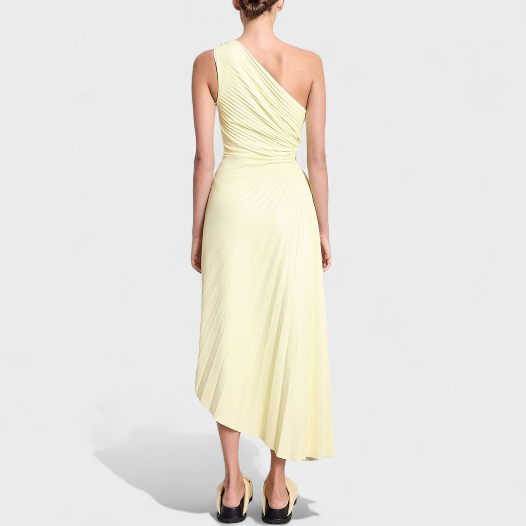 Olimpia – Vestido Asimétrico Plisado que redefine tu elegancia