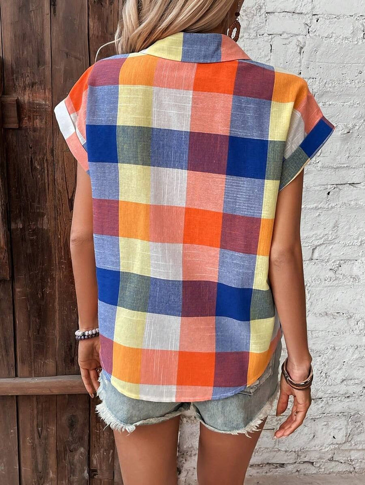 Camisa para mujer de cuadros multicolor de lino estilo casual - Gabriela