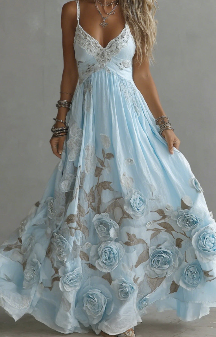 VALERIA | VESTIDO LARGO CON FLORES EN RELIEVE