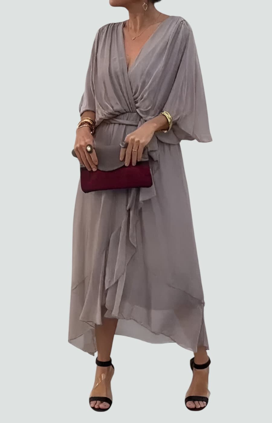 MONICA | VESTIDO FLUIDO DE CHIFFÓN CON ESCOTE EN V