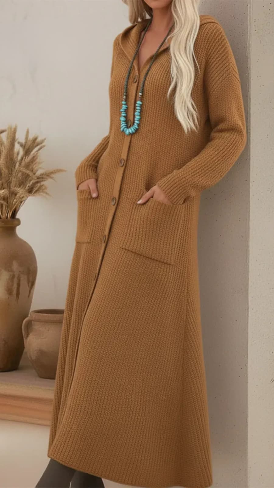 Vestido Cárdigan Largo de Punto – Elegancia Cálida para el Invierno