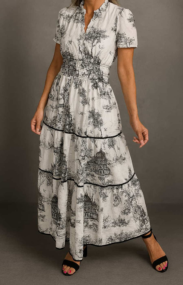 CLEMENTINA | VESTIDO MIDI CON ESTAMPADO ESCÉNICO