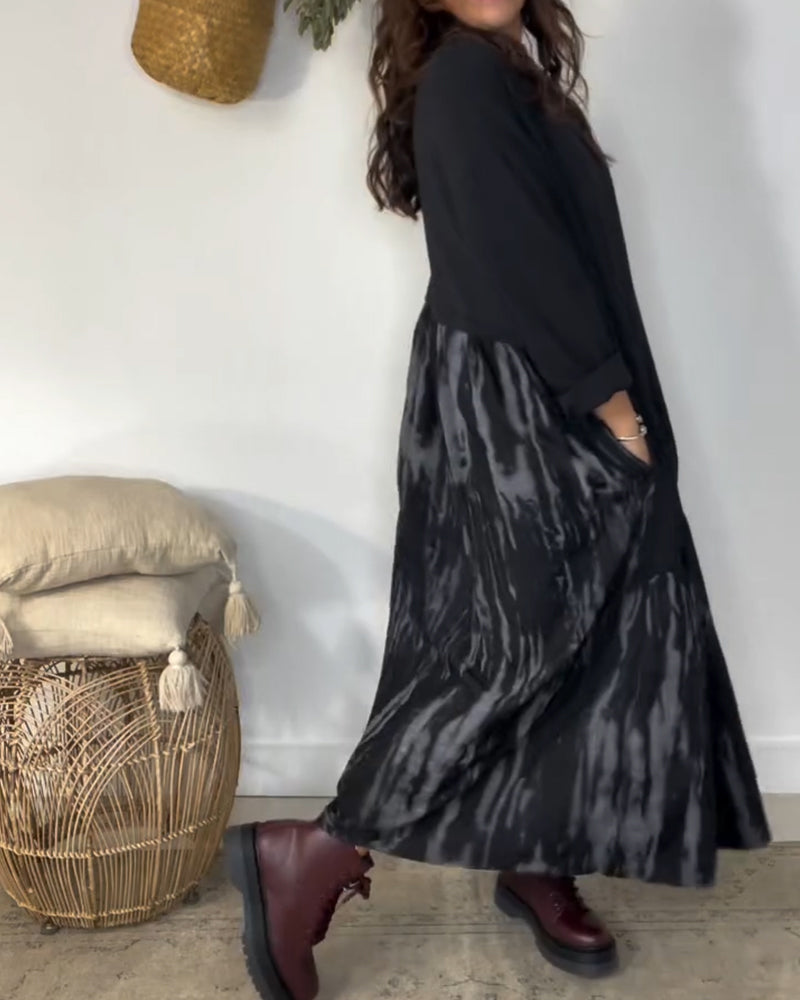 Vestido Largo con Volante Estampado