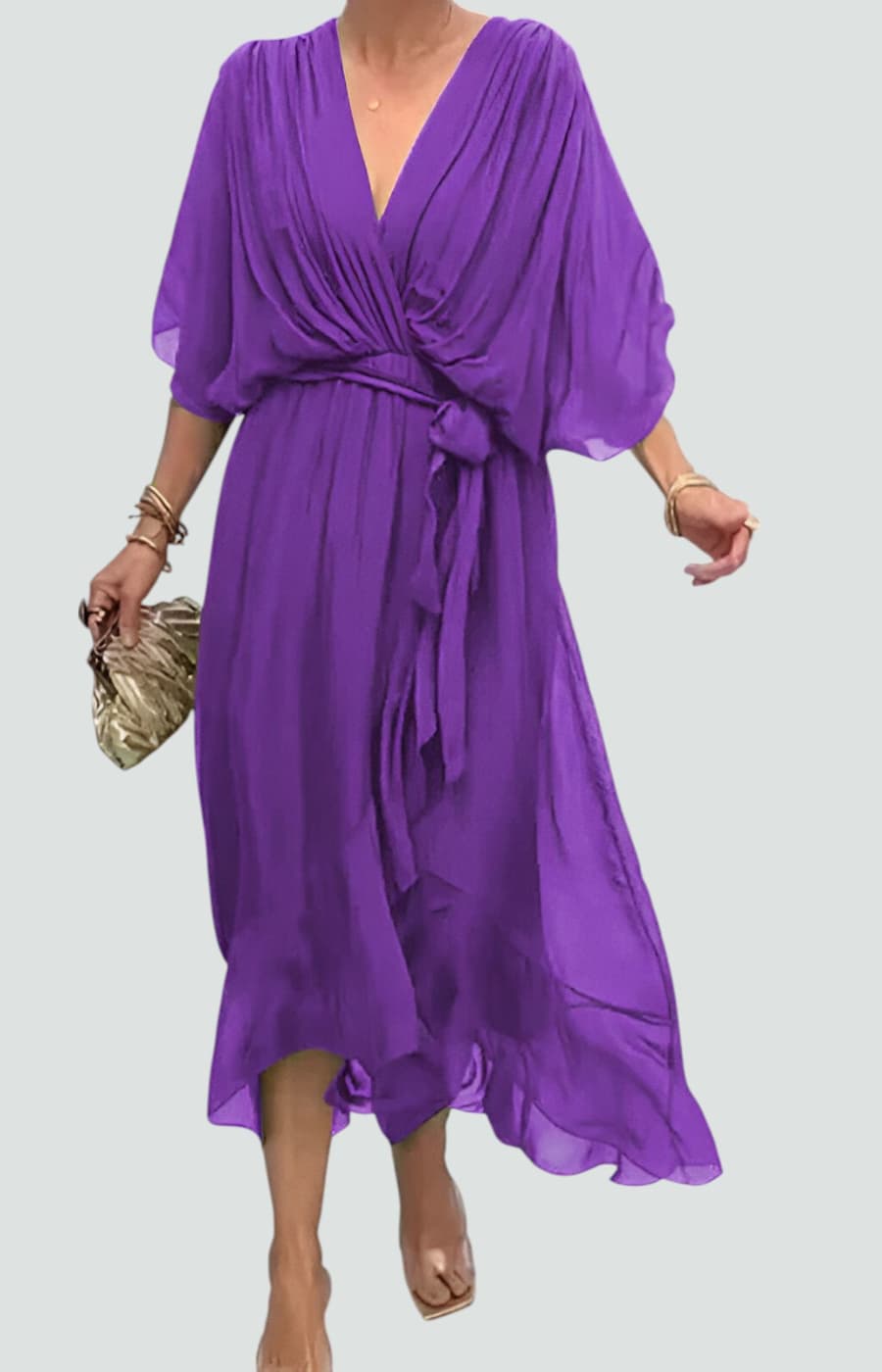 MONICA | VESTIDO FLUIDO DE CHIFFÓN CON ESCOTE EN V