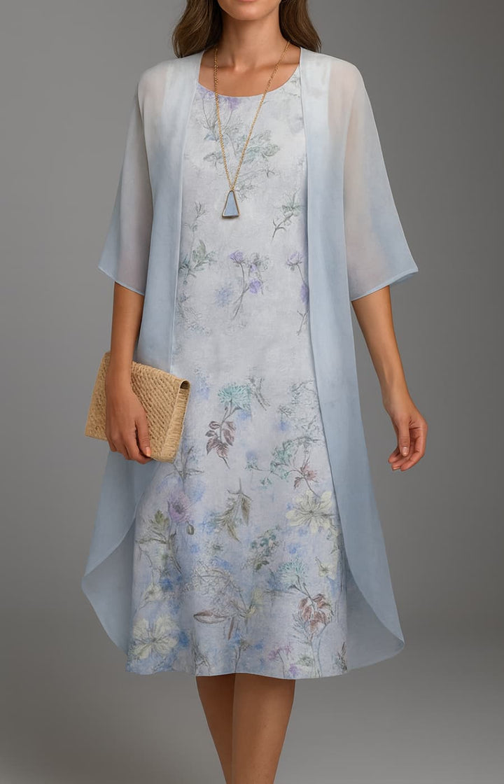ARIANNA | VESTIDO MIDI CON ESTOLA FLORAL DE TOQUE SEDA