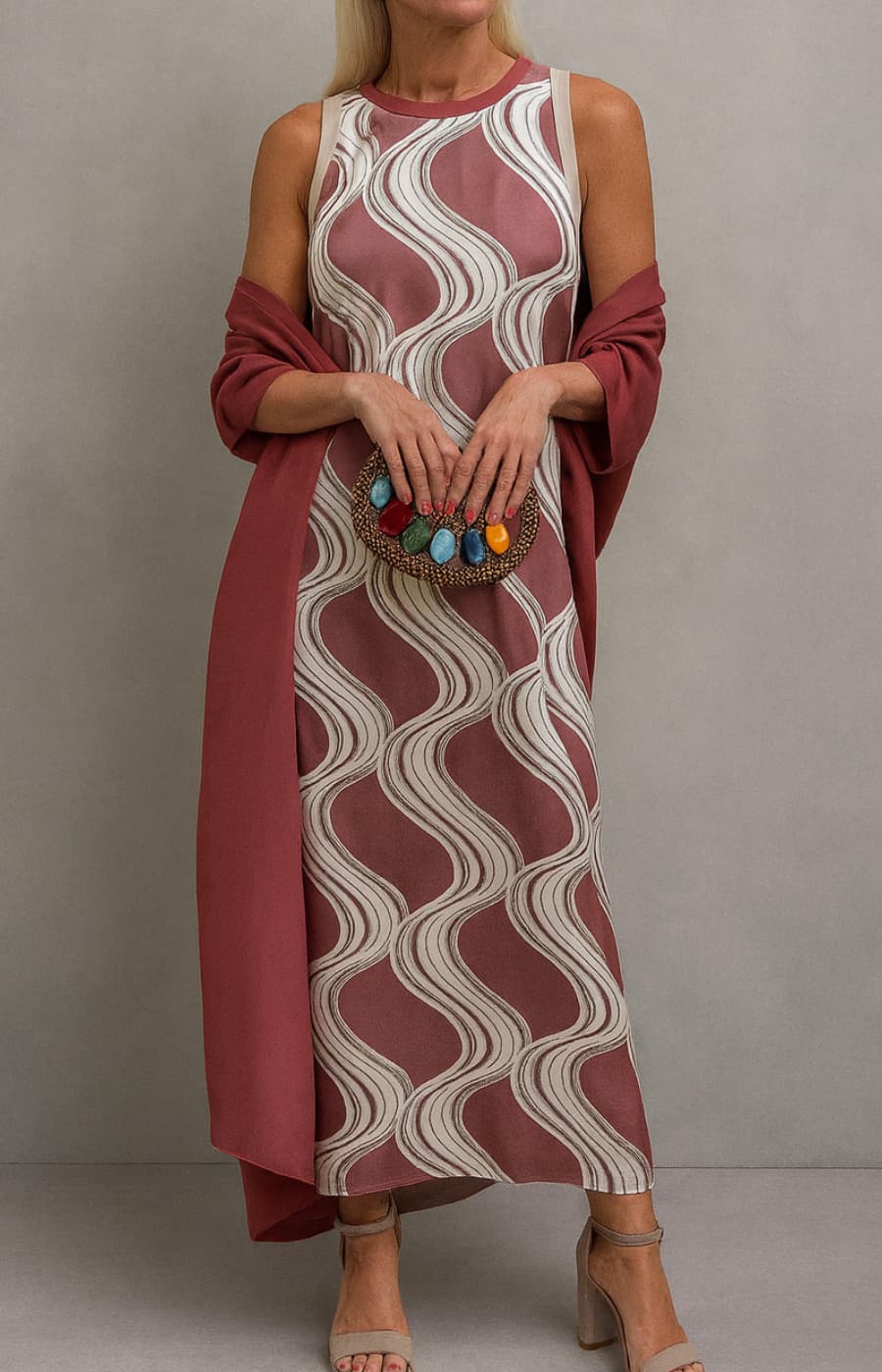 LETICIA | VESTIDO SATINADO CON ESTOLA ELEGANTE