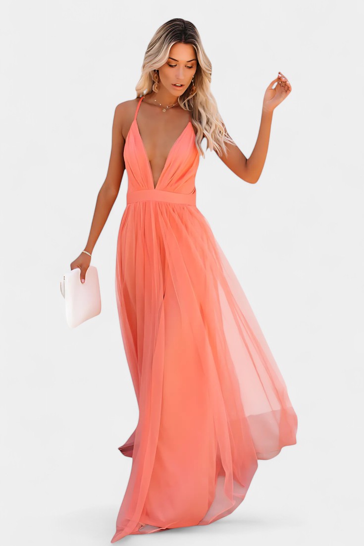 Gergana – Vestido Maxi de Tul Sin Mangas que realza tu gracia