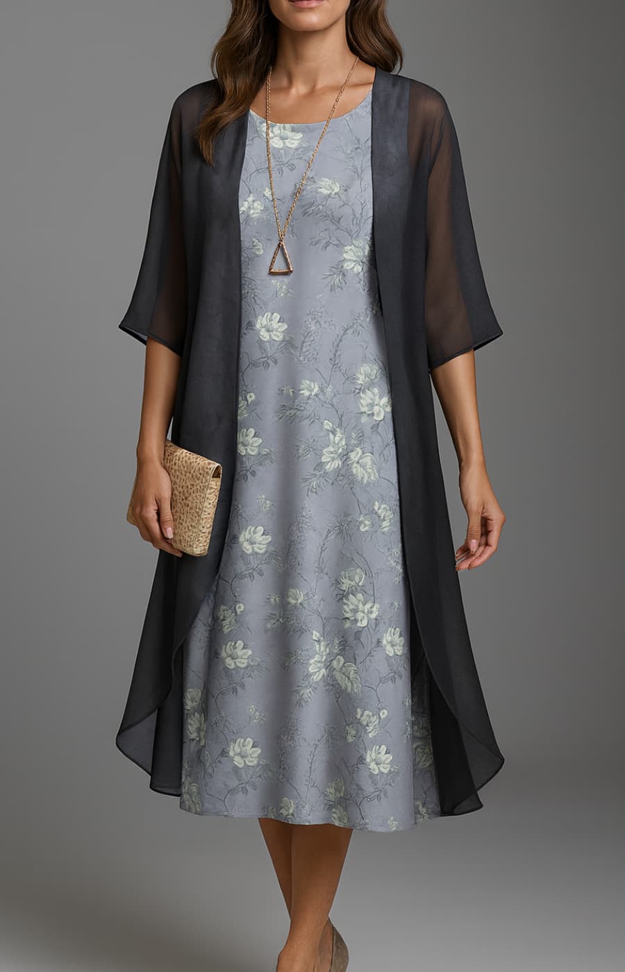 ARIANNA | VESTIDO MIDI CON ESTOLA FLORAL DE TOQUE SEDA
