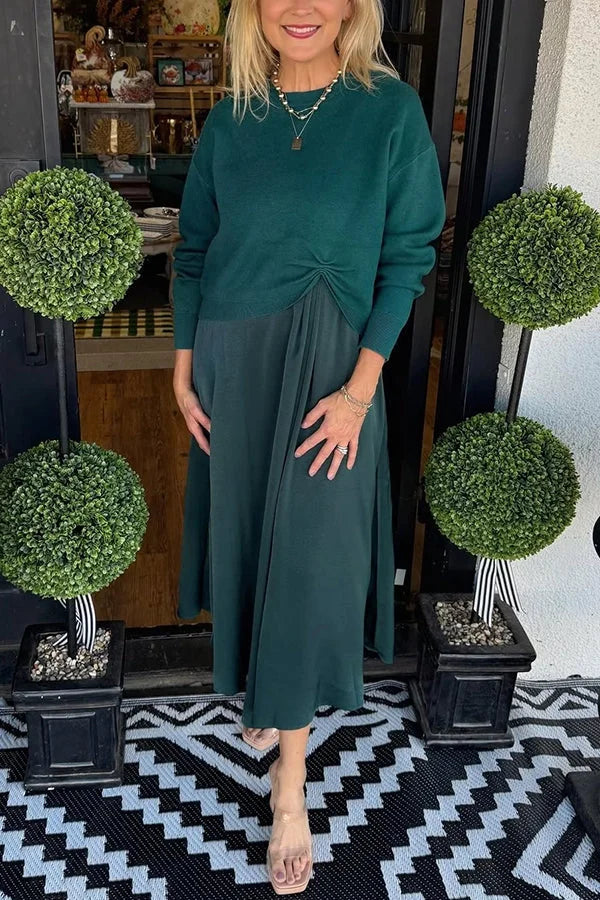 Set de Dos Piezas: Vestido Satén y Suéter Tejido