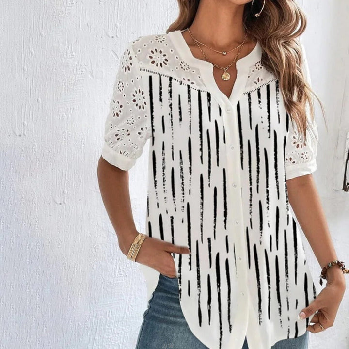 Blusa mujer encaje floral bordado estilo bohemio blanco - Verona