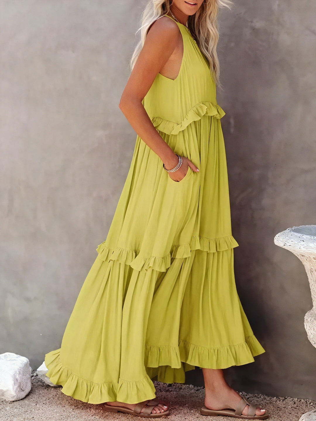 ELENA | VESTIDO LARGO CON VOLANTES Y CAÍDA ELEGANTE
