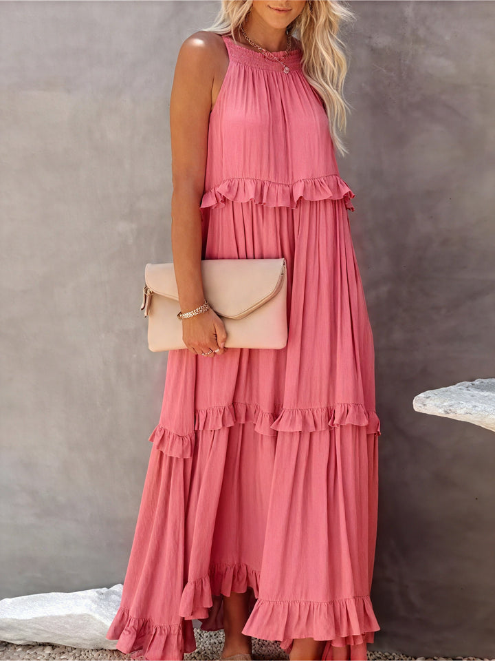 ELENA | VESTIDO LARGO CON VOLANTES Y CAÍDA ELEGANTE