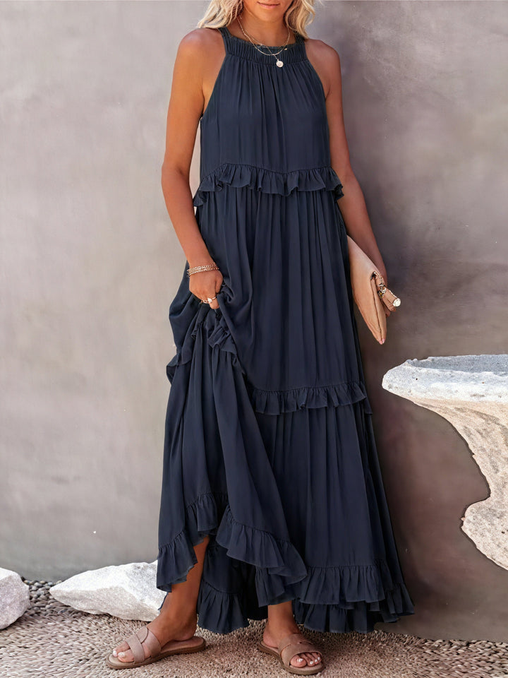 ELENA | VESTIDO LARGO CON VOLANTES Y CAÍDA ELEGANTE