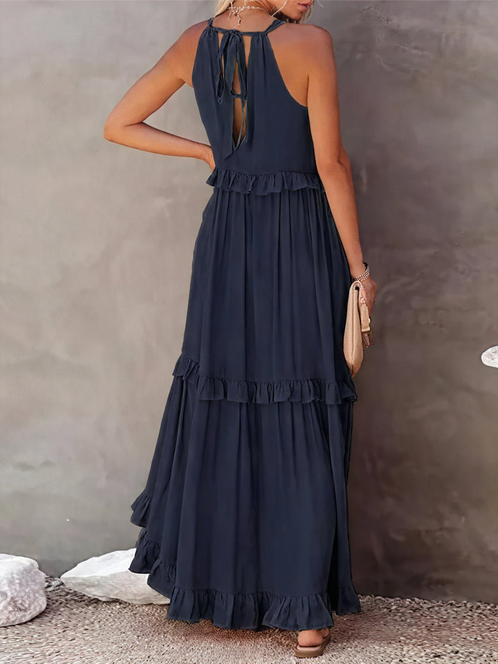 ELENA | VESTIDO LARGO CON VOLANTES Y CAÍDA ELEGANTE
