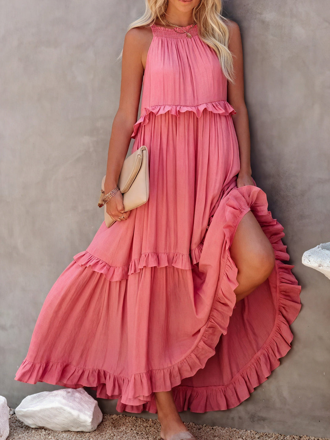 ELENA | VESTIDO LARGO CON VOLANTES Y CAÍDA ELEGANTE