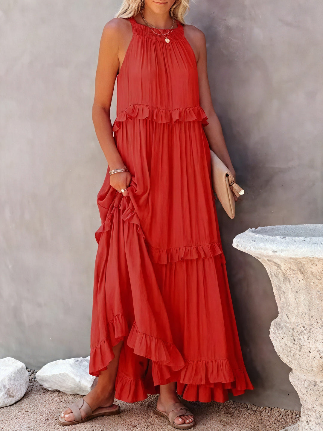 ELENA | VESTIDO LARGO CON VOLANTES Y CAÍDA ELEGANTE