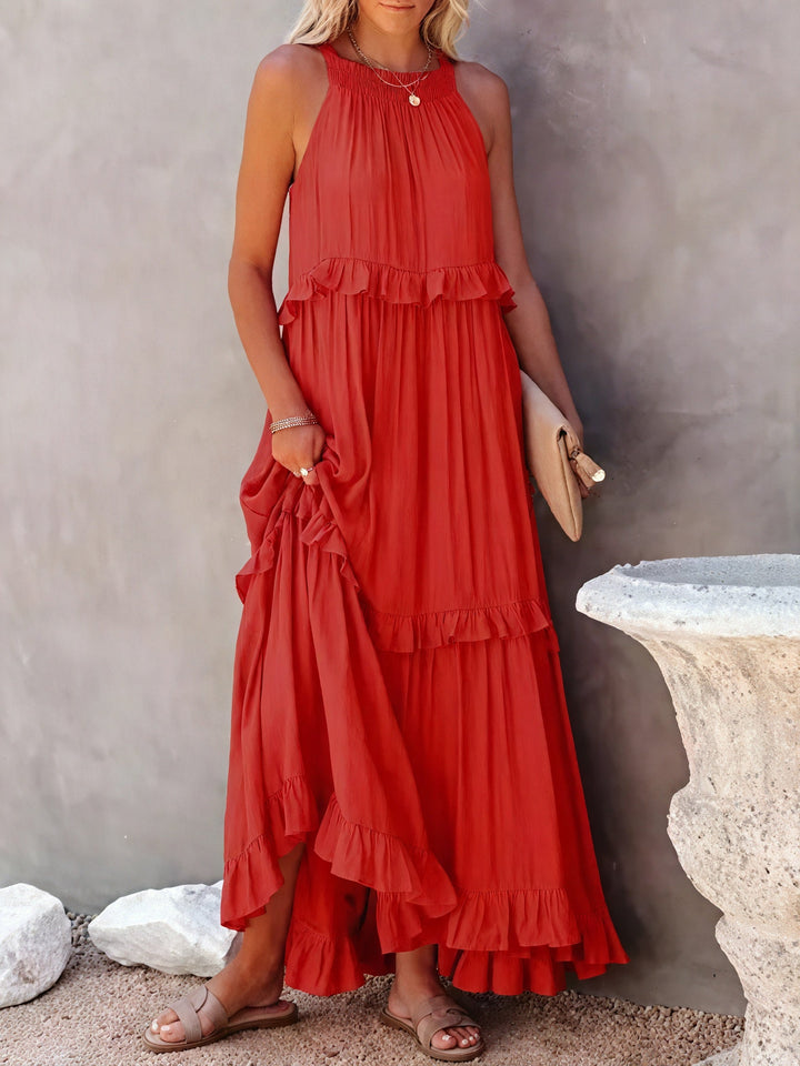 ELENA | VESTIDO LARGO CON VOLANTES Y CAÍDA ELEGANTE