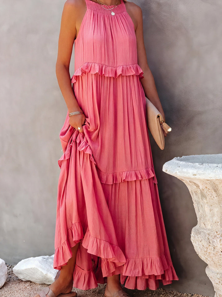 ELENA | VESTIDO LARGO CON VOLANTES Y CAÍDA ELEGANTE