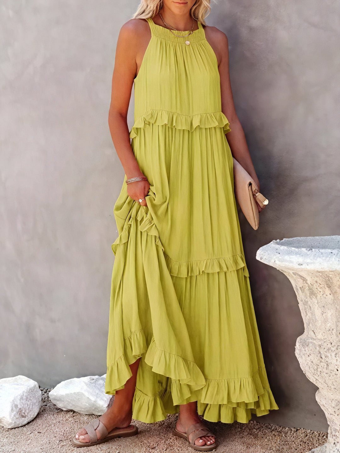 ELENA | VESTIDO LARGO CON VOLANTES Y CAÍDA ELEGANTE