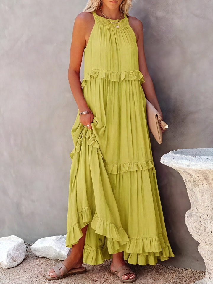 ELENA | VESTIDO LARGO CON VOLANTES Y CAÍDA ELEGANTE