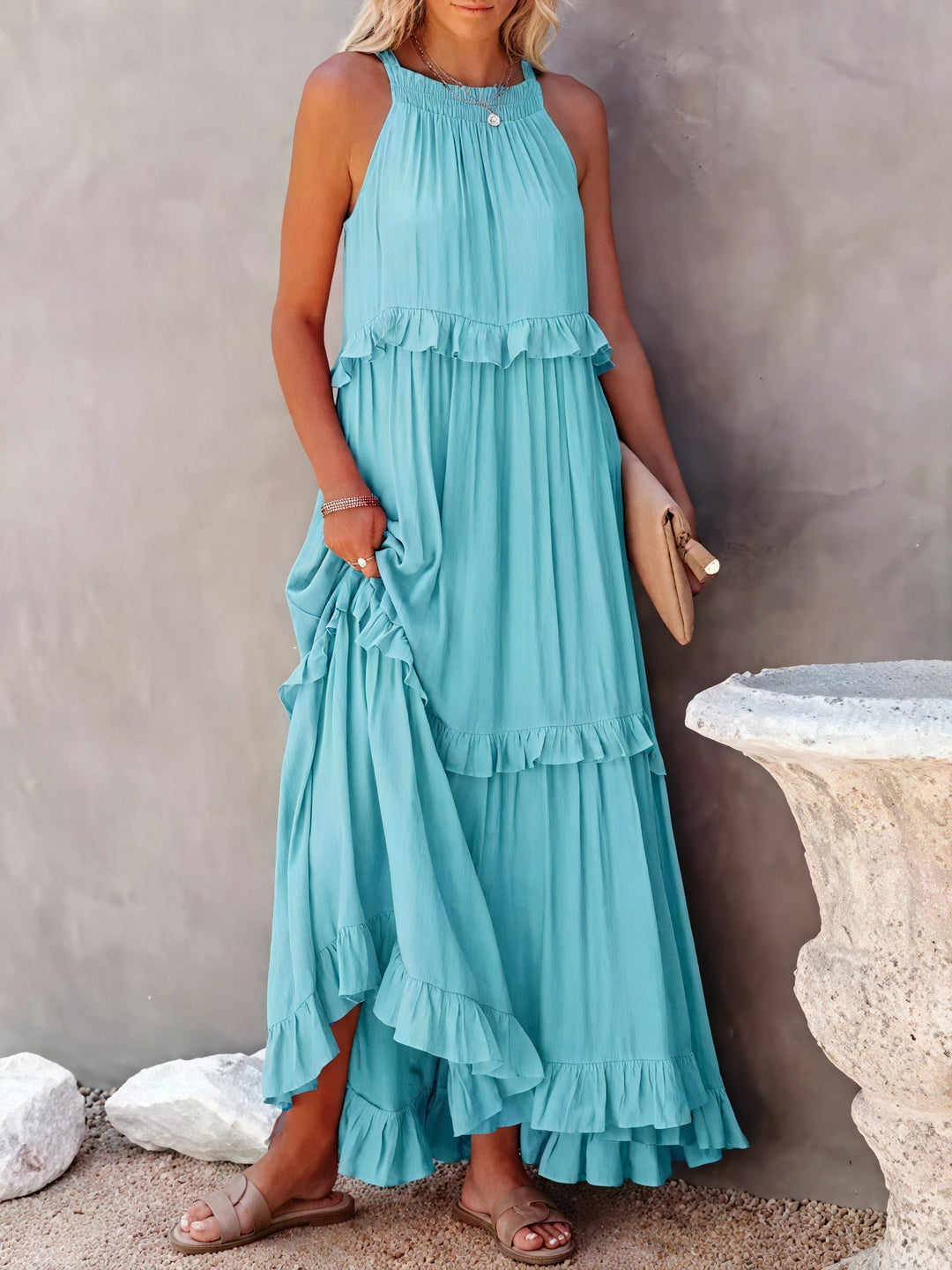 ELENA | VESTIDO LARGO CON VOLANTES Y CAÍDA ELEGANTE