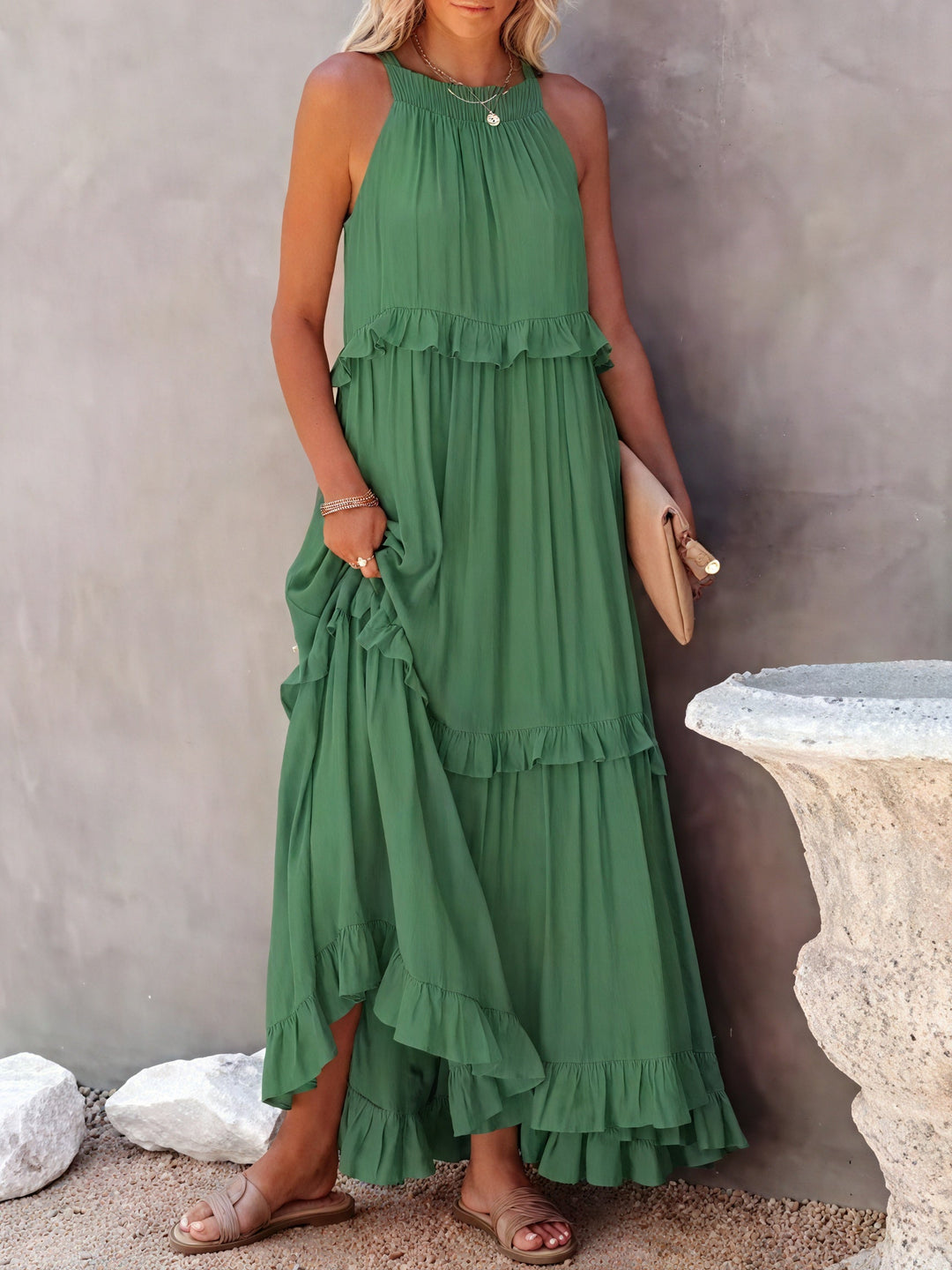 ELENA | VESTIDO LARGO CON VOLANTES Y CAÍDA ELEGANTE