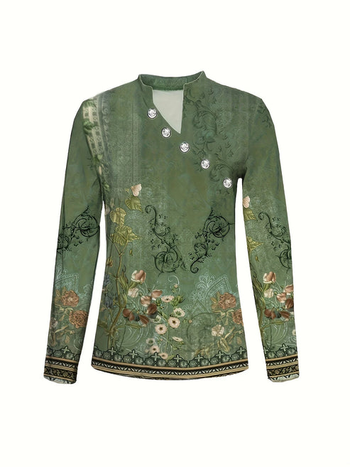 Xenia - Camiseta con estampado floral y escote asimétrico