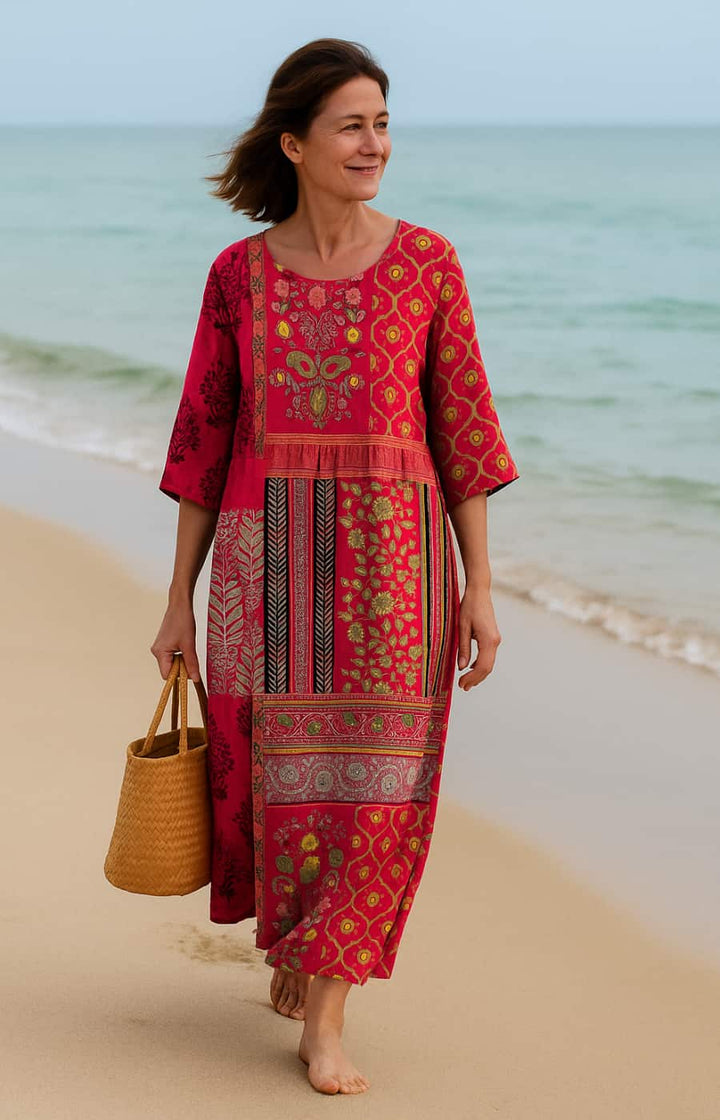 CLARA | VESTIDO LARGO ÉTNICO EN TONOS CÁLIDOS