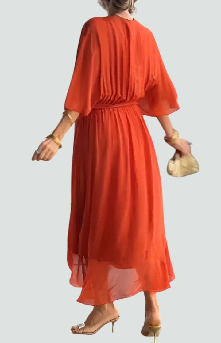 MONICA | VESTIDO FLUIDO DE CHIFFÓN CON ESCOTE EN V