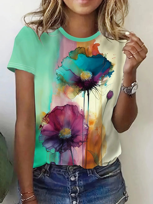 Fabienne - Camiseta con estampado floral y manga corta
