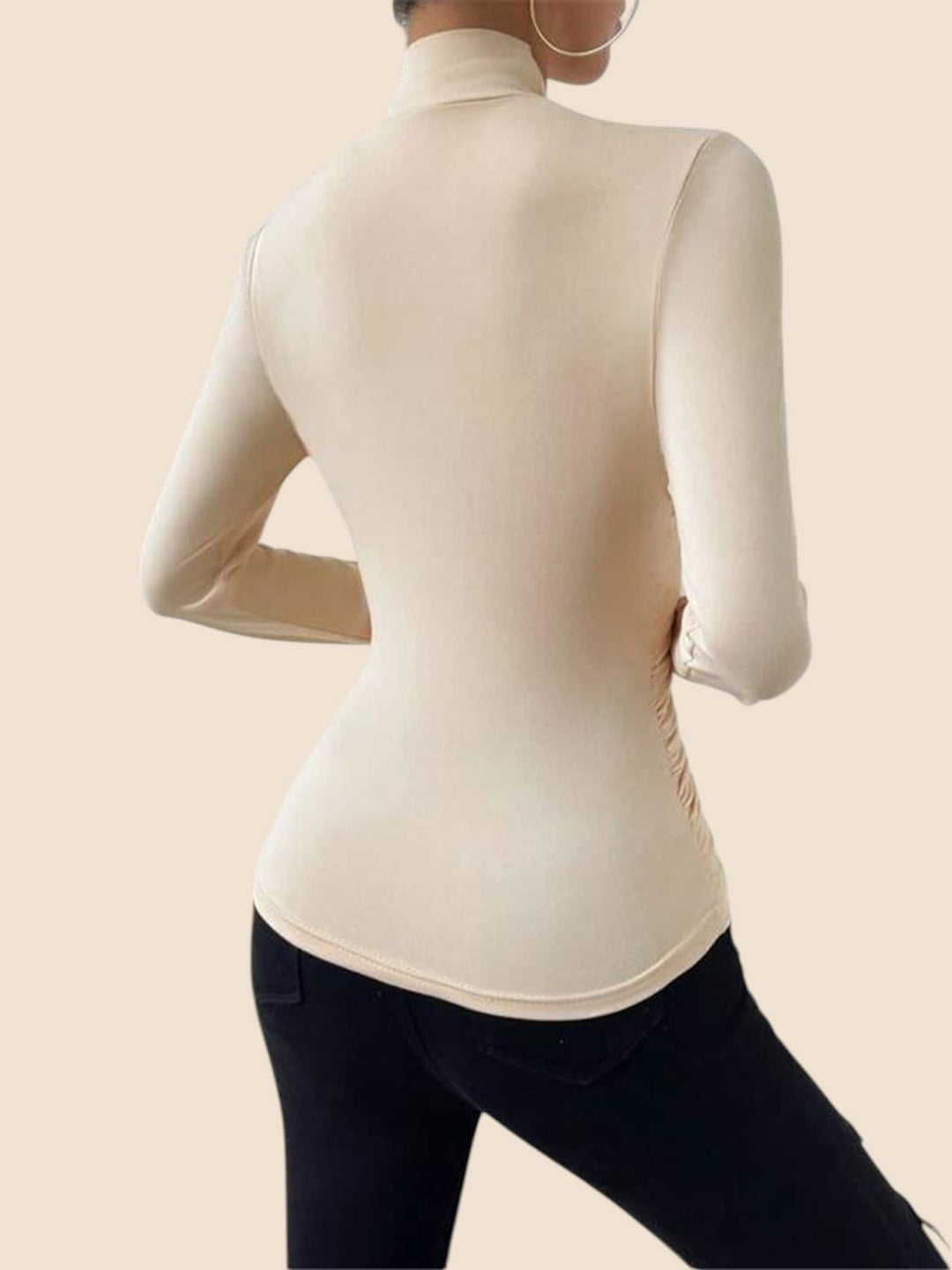 Cross-Over Collar Pleated Cinched T-Shirt