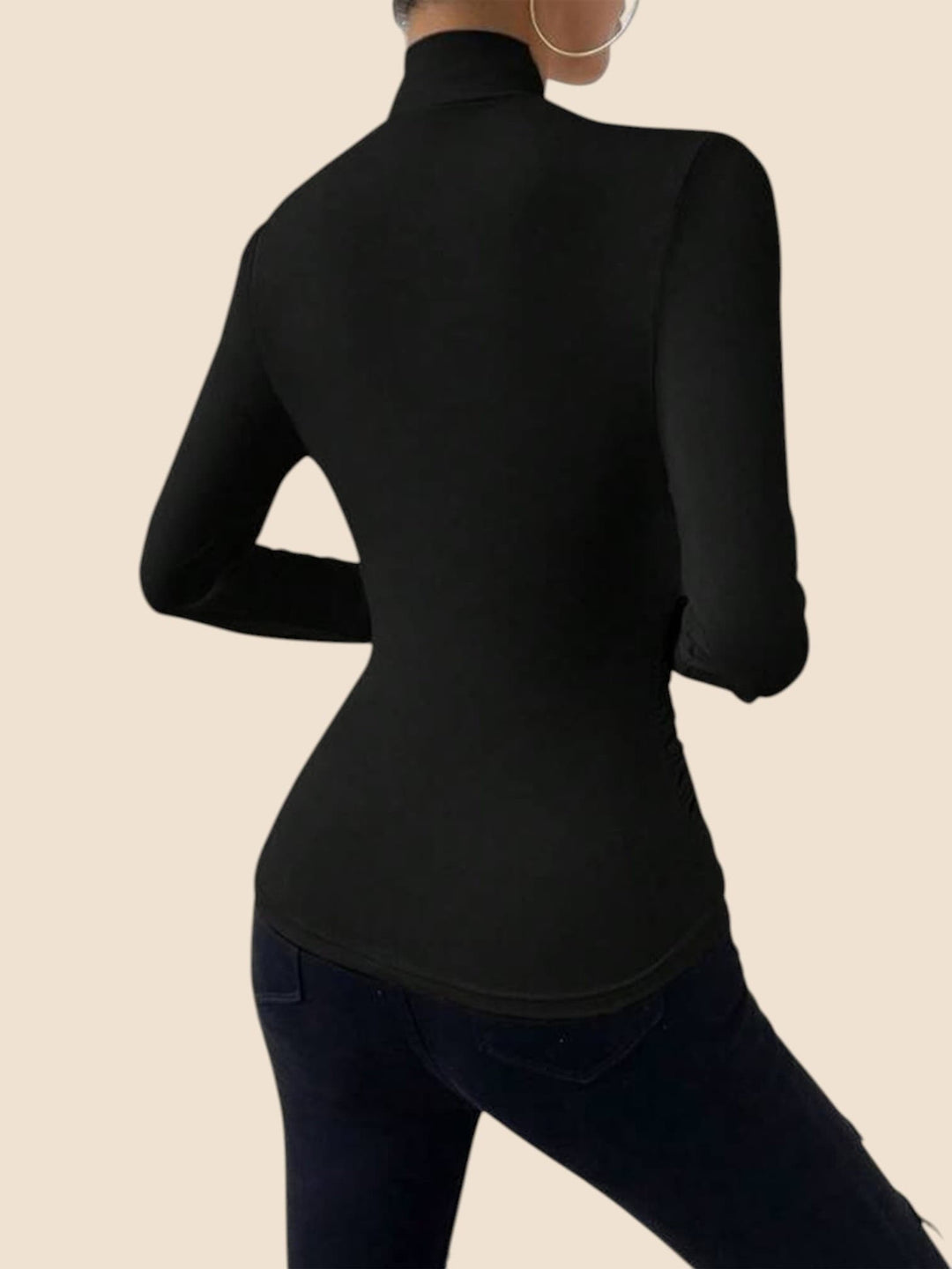 Cross-Over Collar Pleated Cinched T-Shirt