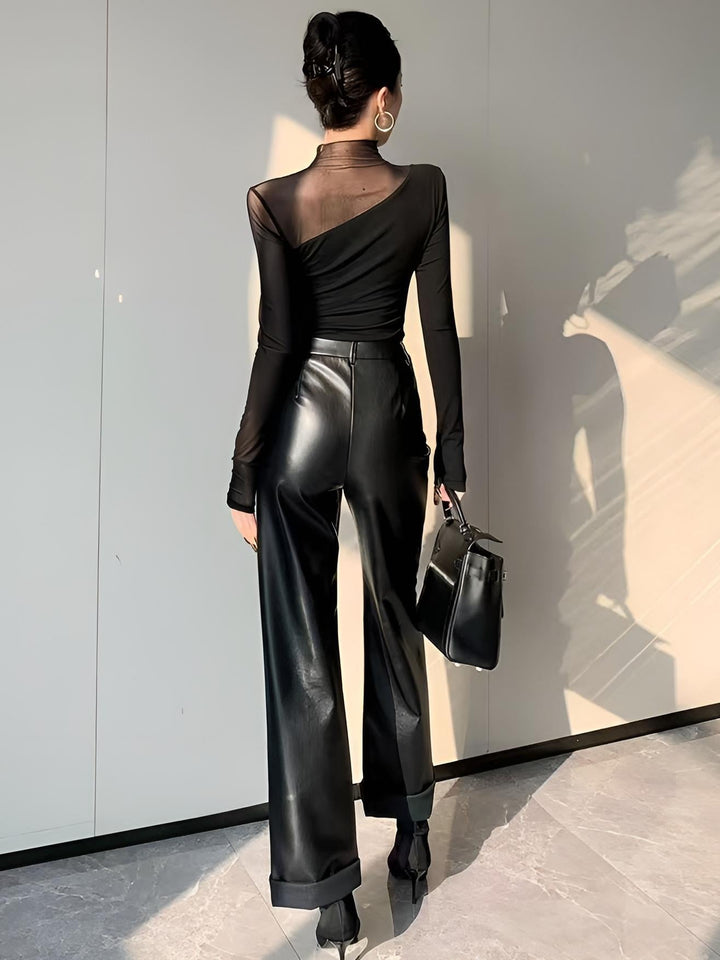 Layla - Camiseta asimétrica de malla transparente