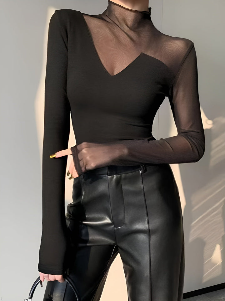 Layla - Camiseta asimétrica de malla transparente
