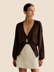Solar Golden Button Plain Cardigan