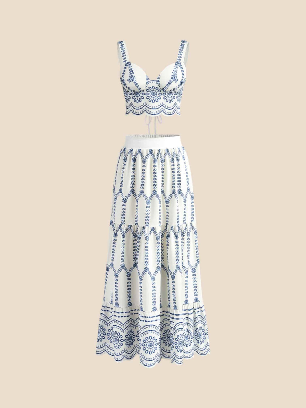 Printed Sleeveless Tie Back Skirt Set
