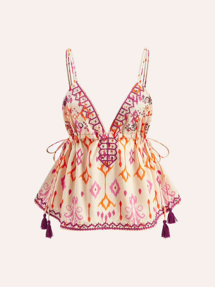 Nora - Cami bordado con borla y lazo