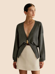 Solar Golden Button Plain Cardigan