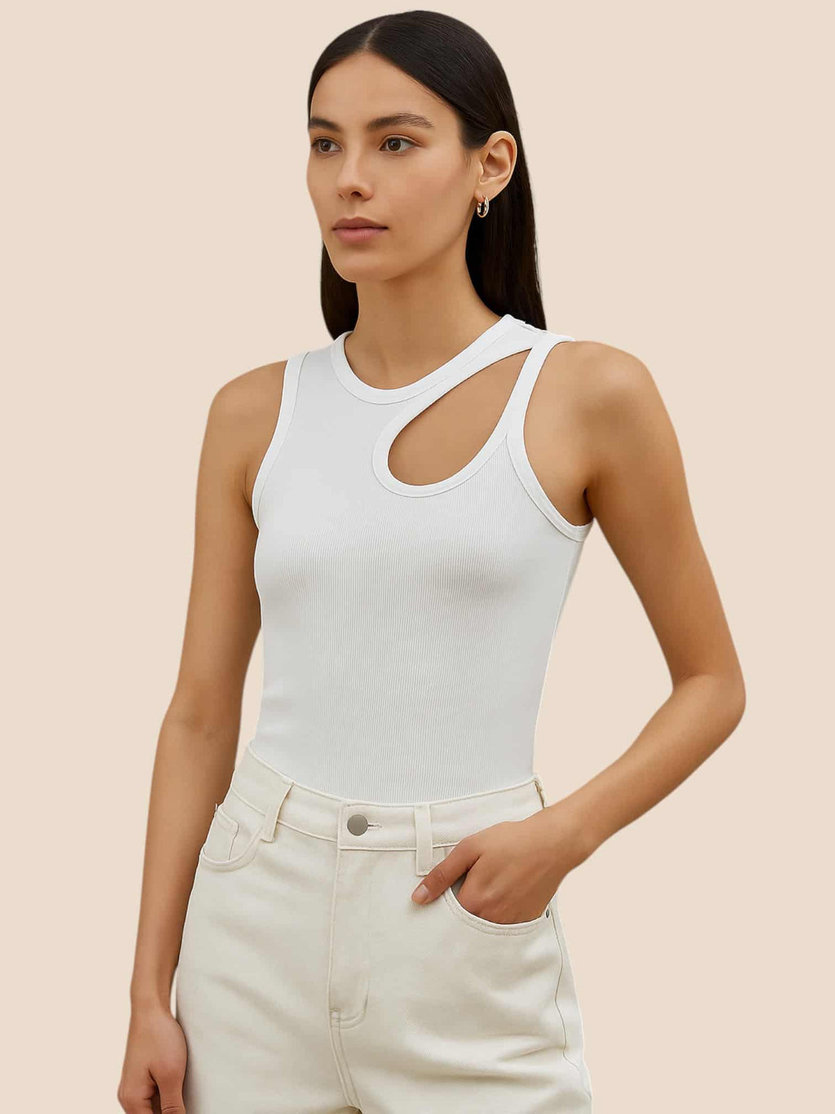 Semi-Sheer Cutout Tank Top
