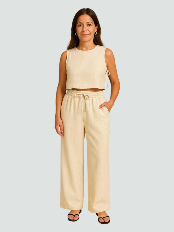 ALMUDENA | CONJUNTO CAMISERO DE LINO BLANCO