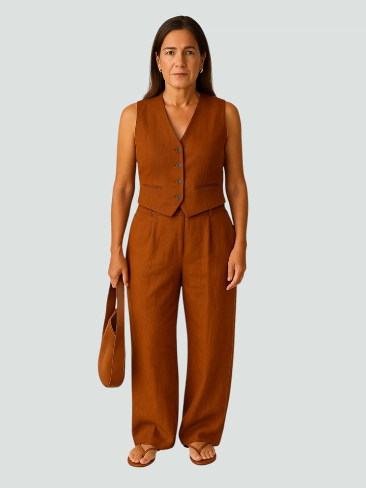 PALOMA | CONJUNTO SIN MANGAS EN LINO COLOR TIERRA