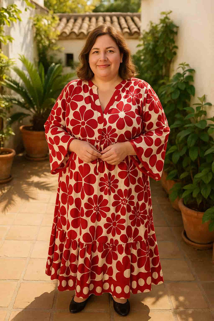 Kjole V-Hals Løs Plus Size Blomsterprint