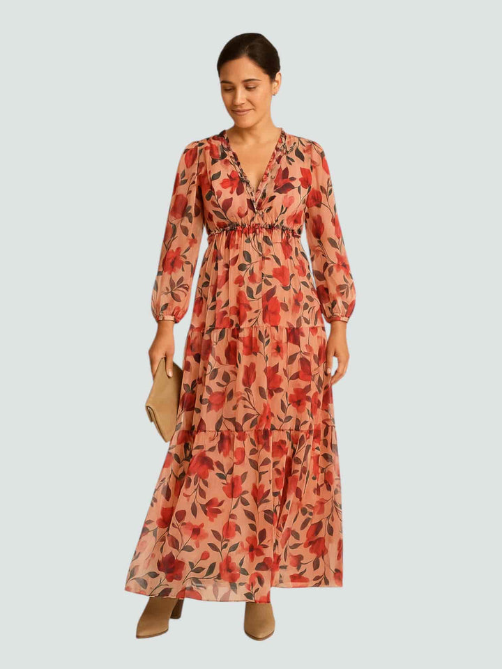 HAZAL | VESTIDO MAXI ESTAMPADO CON MANGAS LARGAS
