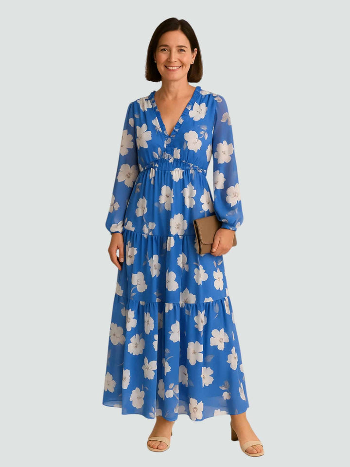 HAZAL | VESTIDO MAXI ESTAMPADO CON MANGAS LARGAS