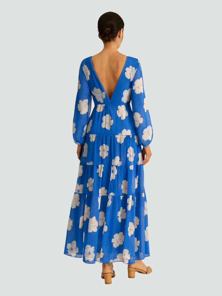 HAZAL | VESTIDO MAXI ESTAMPADO CON MANGAS LARGAS