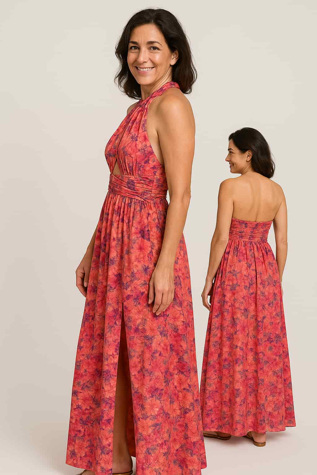 ELENA | VESTIDO MAXI CON ESPALDA DESCUBIERTA Y ESTAMPADO FLORAL