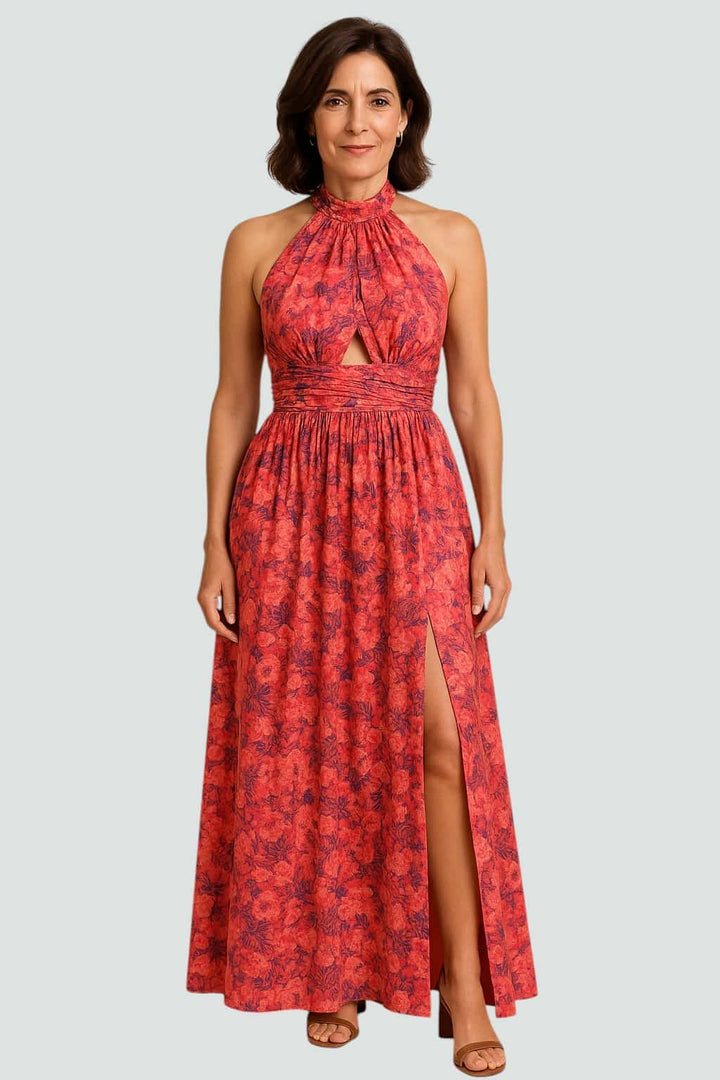 ELENA | VESTIDO MAXI CON ESPALDA DESCUBIERTA Y ESTAMPADO FLORAL