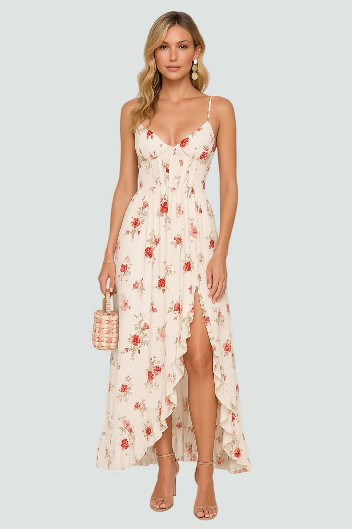 ESMERALDA | VESTIDO LARGO CON ESTAMPADO FLORAL Y ELEGANCIA NATURAL