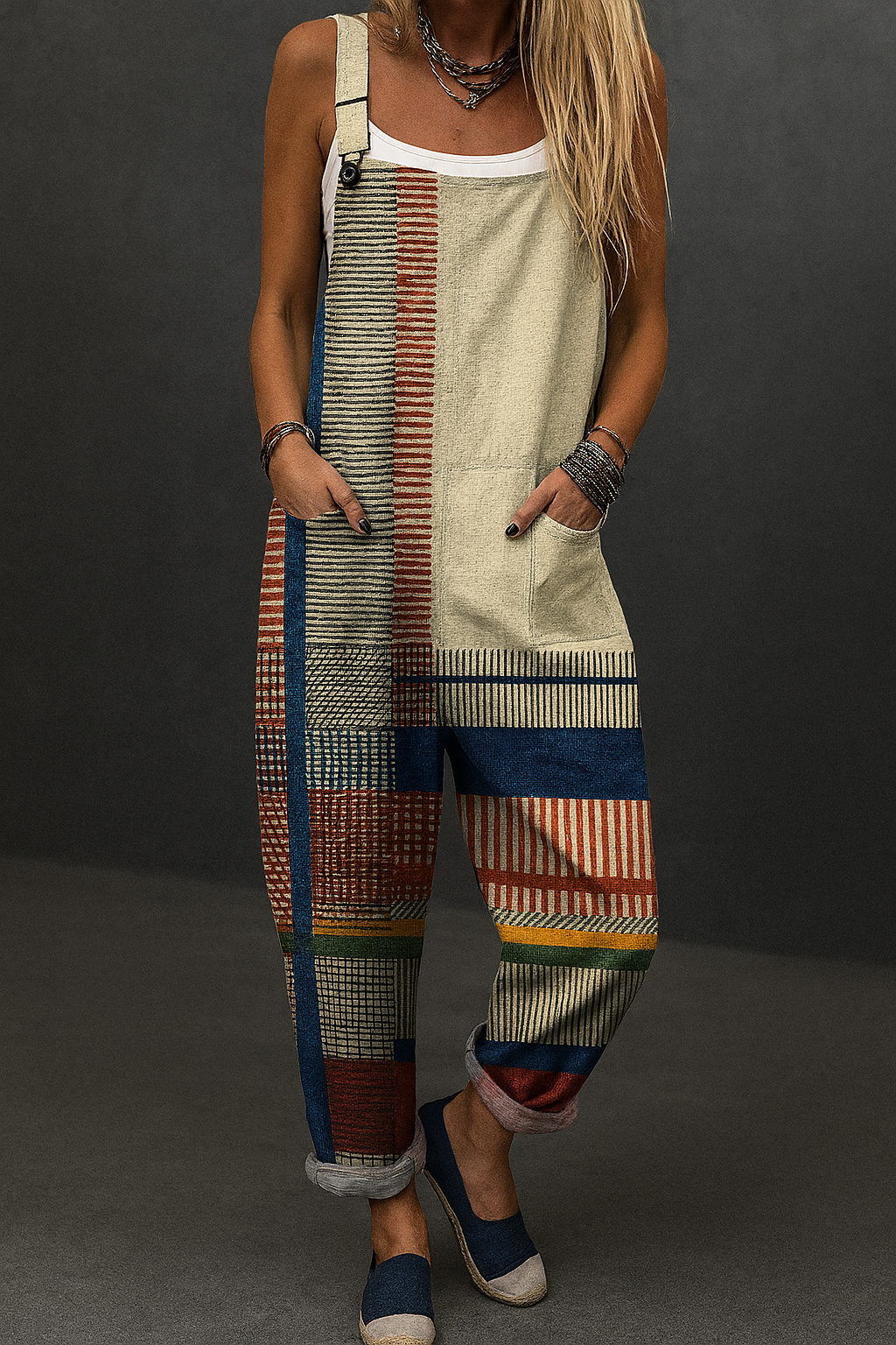Women's Vintage Geometric Line Art Print Cotton Dress